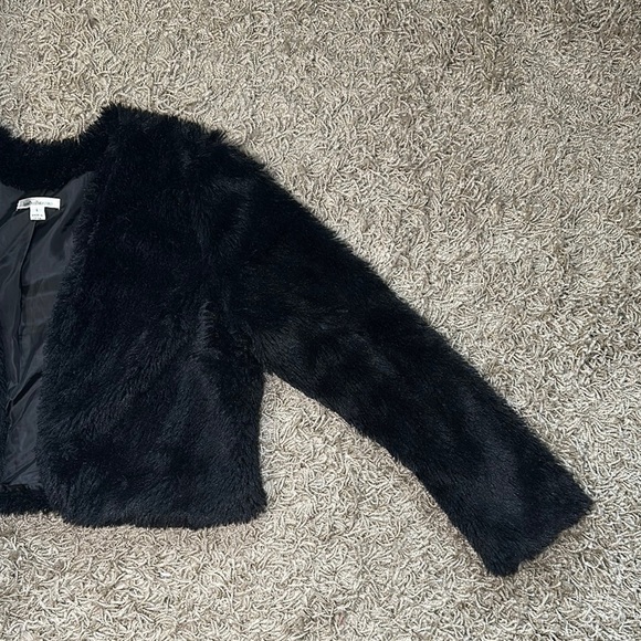 JohnPaulRichard Black Teddy L/S Open Front Jacket Plush Faux Fur Sz Large - Picture 3 of 9
